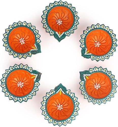 Miniatura 4 de Juego de 6 terracoaat de arcilla hecha a mano de alta calidad para decoraciones de Diwali, lámpara de aceite, diwali arcilla diya, soporte para