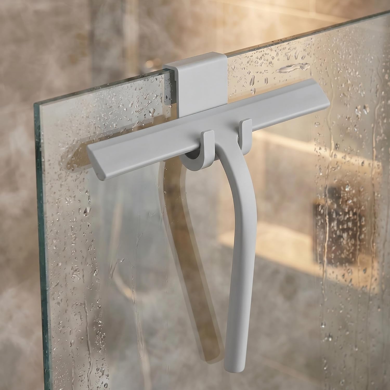 Shower Squeegee for Glass Doors, Mirror Window Tile Scrubber Cleaner with Hook Silicone (Gray)