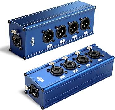 2Pack XLR over Ethernet 4 Channel Audio over Ethernet XLR to Cat5 Adapter, Dmx Network Extender XLR TRS to RJ45 Ethercon Cat 5 Cat6 Long Distance Audio Signal Transmission Extension