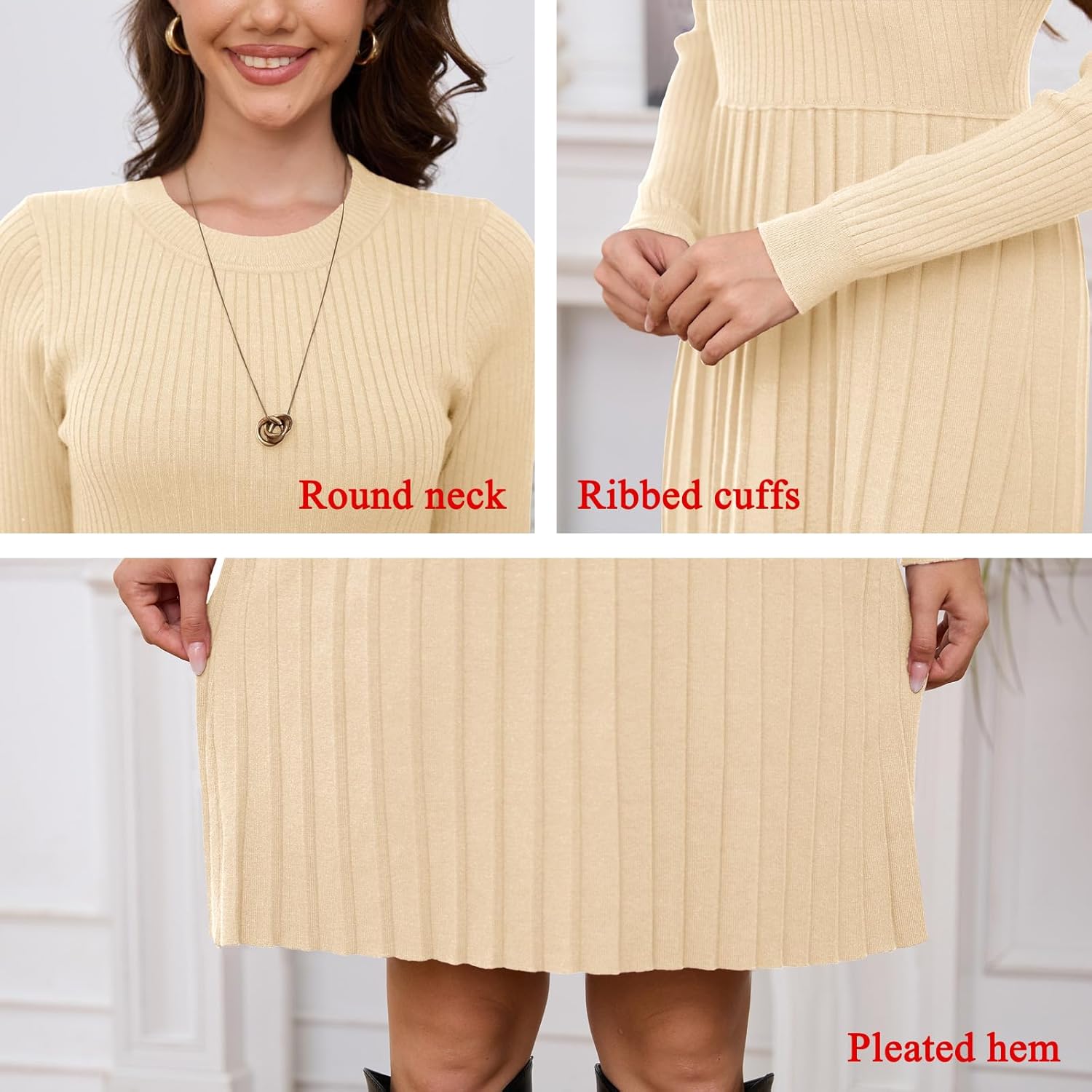 Jayscreate Women's 2025 A-line Suede Dress Pocket Mini V Neck Elegant Long Sleeve Spring Fall Winter Short Dress - Image 7