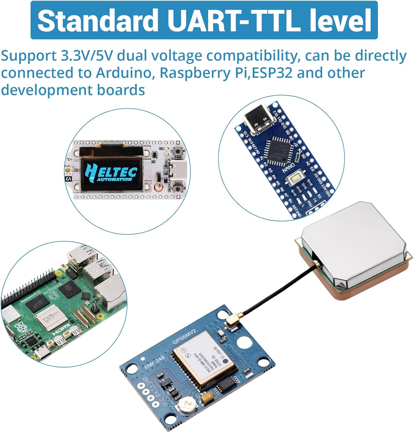 5-Pack GY-NEO6MV2 NEO-6M GPS Flight Controller Module 3V-5V with Super Ceramic Antenna for Arduino EEPROM APM 2.5