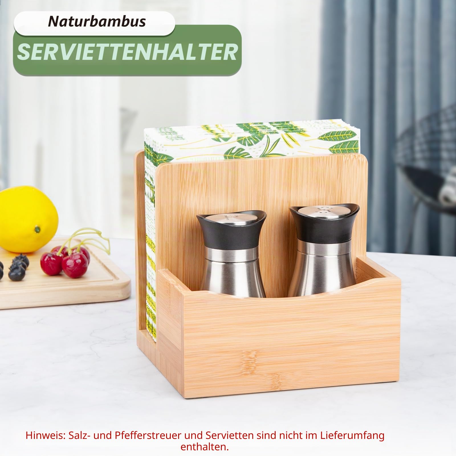 Serviettenhalter aus Holz mit Caddy für Salzstreuer und Pfefferstreuer,Bambus Serviettenhalter stehend für KüChe Tisch Aufrechter Serviettenständer für Outdoor Cocktail Restaurant