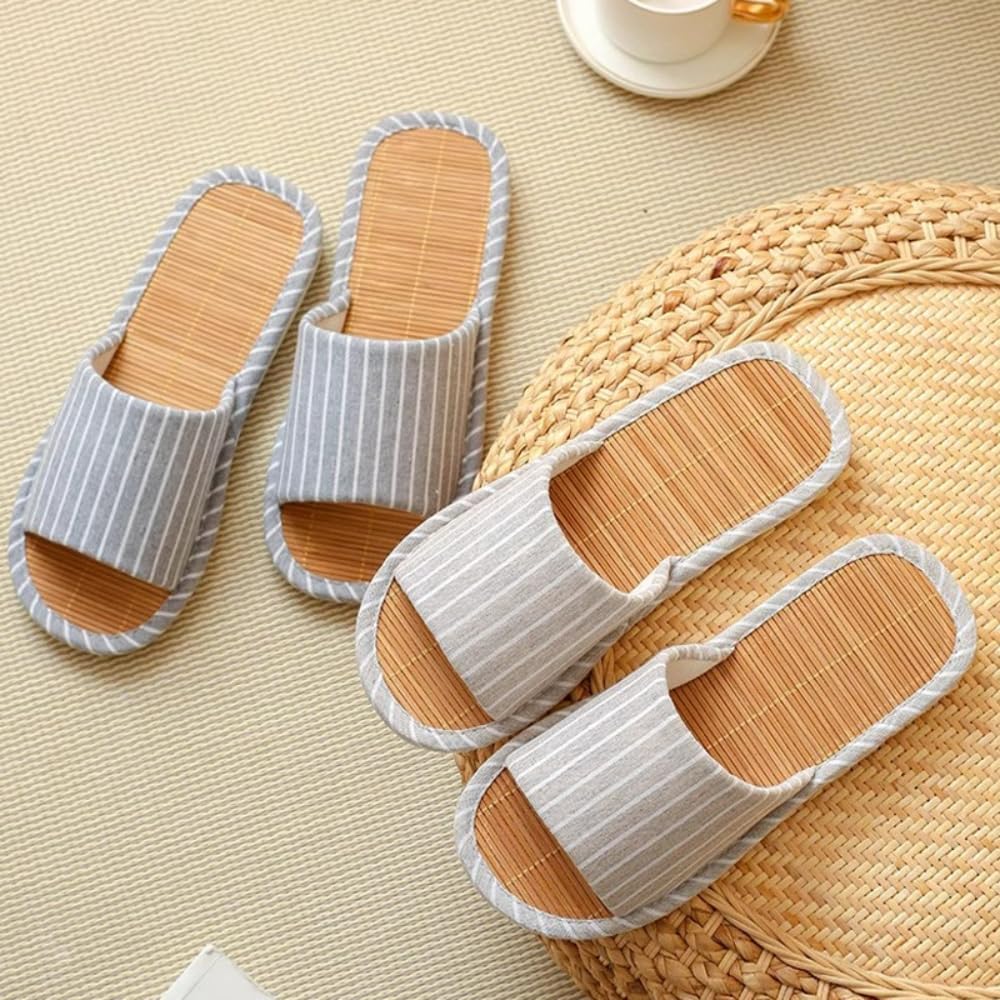 Japanese Style Open Toe Slippers Cotton Linen Unisex For Adults Indoor Outdoor Onsen Sandals Breathable Lightweight Washable Spa Hotel Bedroom Floor Summer Home Footwear