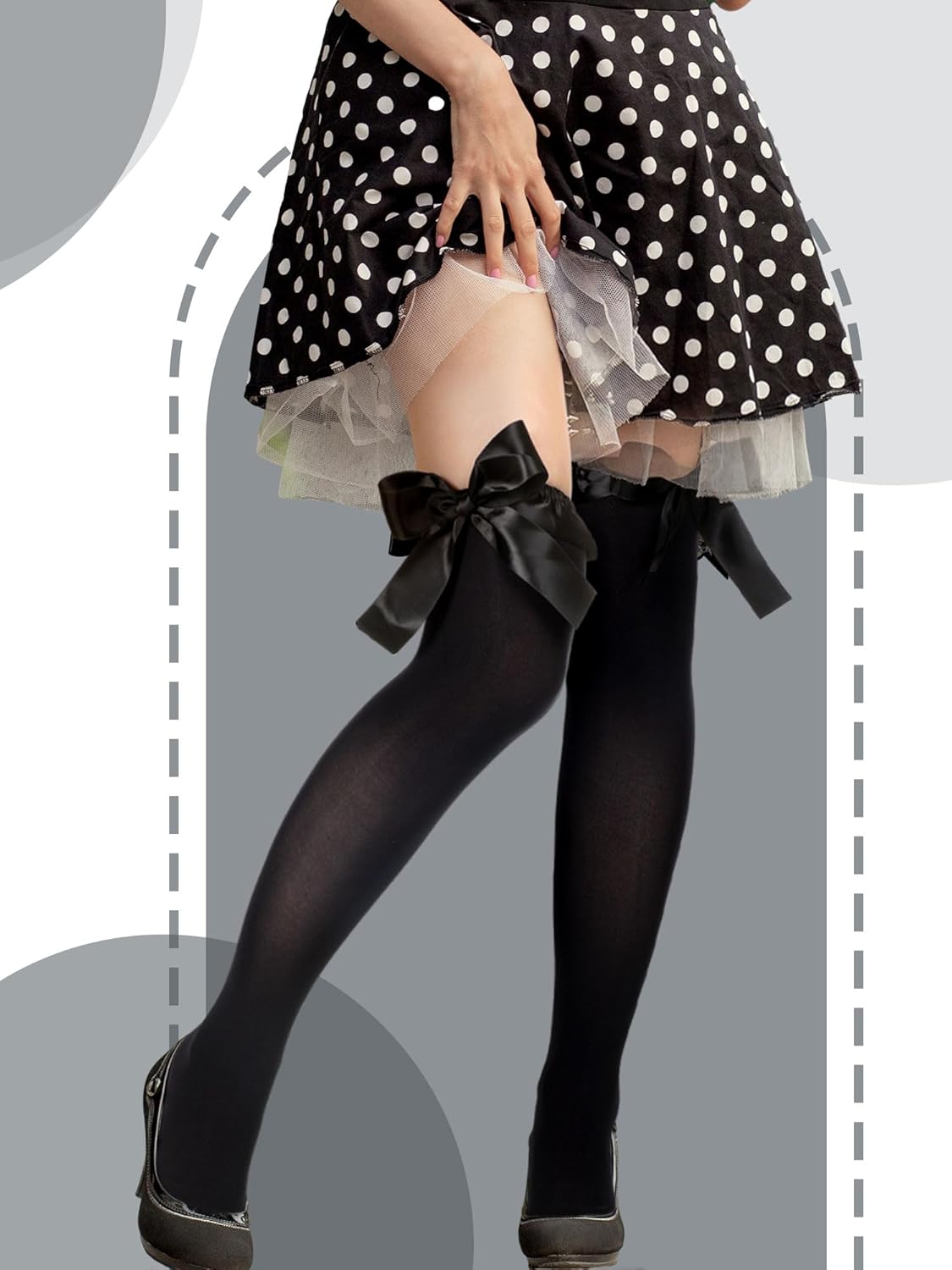 4 Pairs Women Lace Thigh High Stockings with Bow Fishnet Knee High Socks for Spring Summer - Image 7