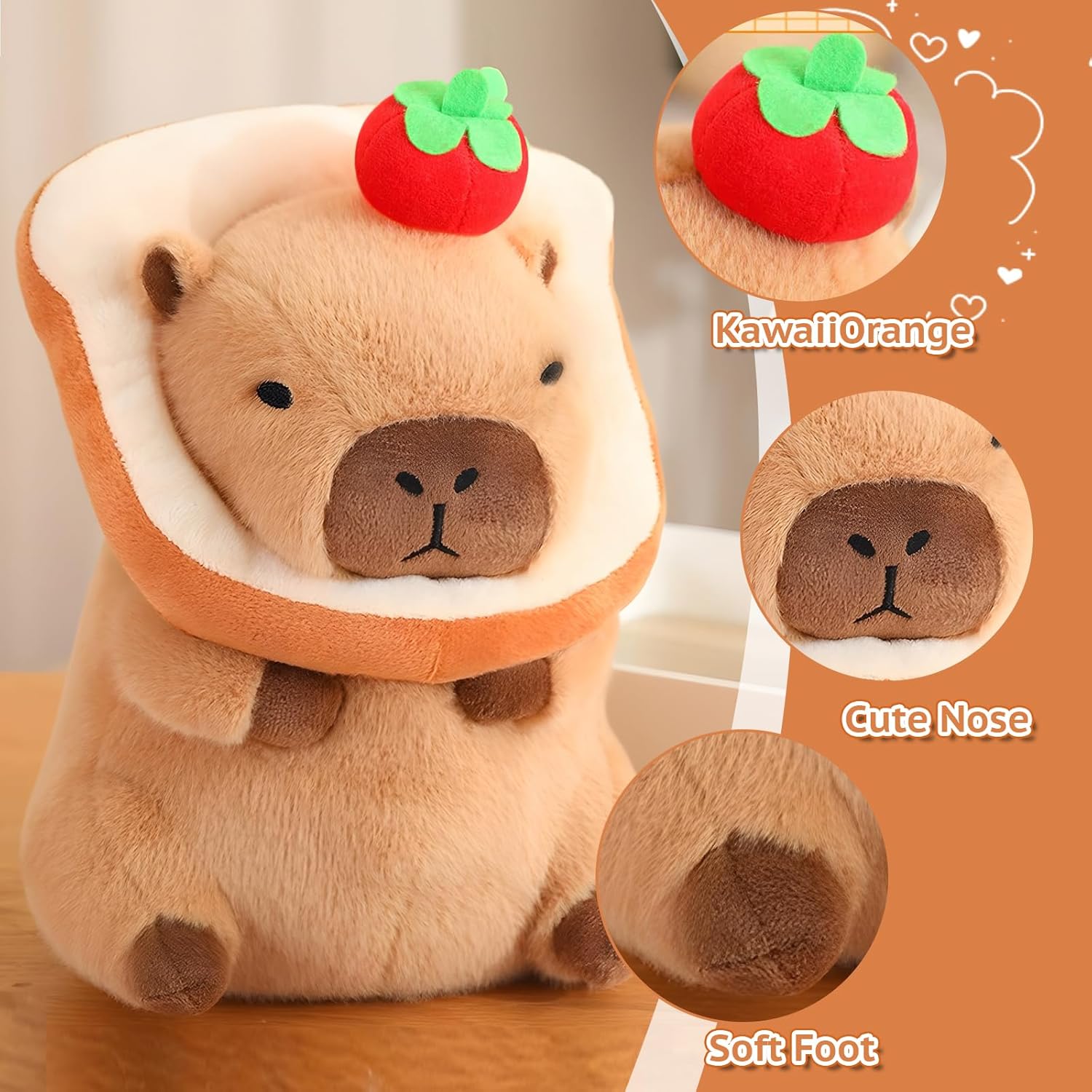 Cute Capybara Plush Kawaii Soft Capybara Plush Doll Pillow with Bread Capybara Stuffed Aniamls Toys for Girls Children Adults Birthdays Valentines Gift (Kawaii Capibara Stuffed Aniamls Toys)