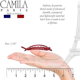 Camila Paris CP3118 French Hair Barrette Clip, Flexible Ponytail Holder No Metal Parts, Strong Hold Grip Hair Clips for Women, No Slip and Durable Styling Girls Hair Accessories, Made in France