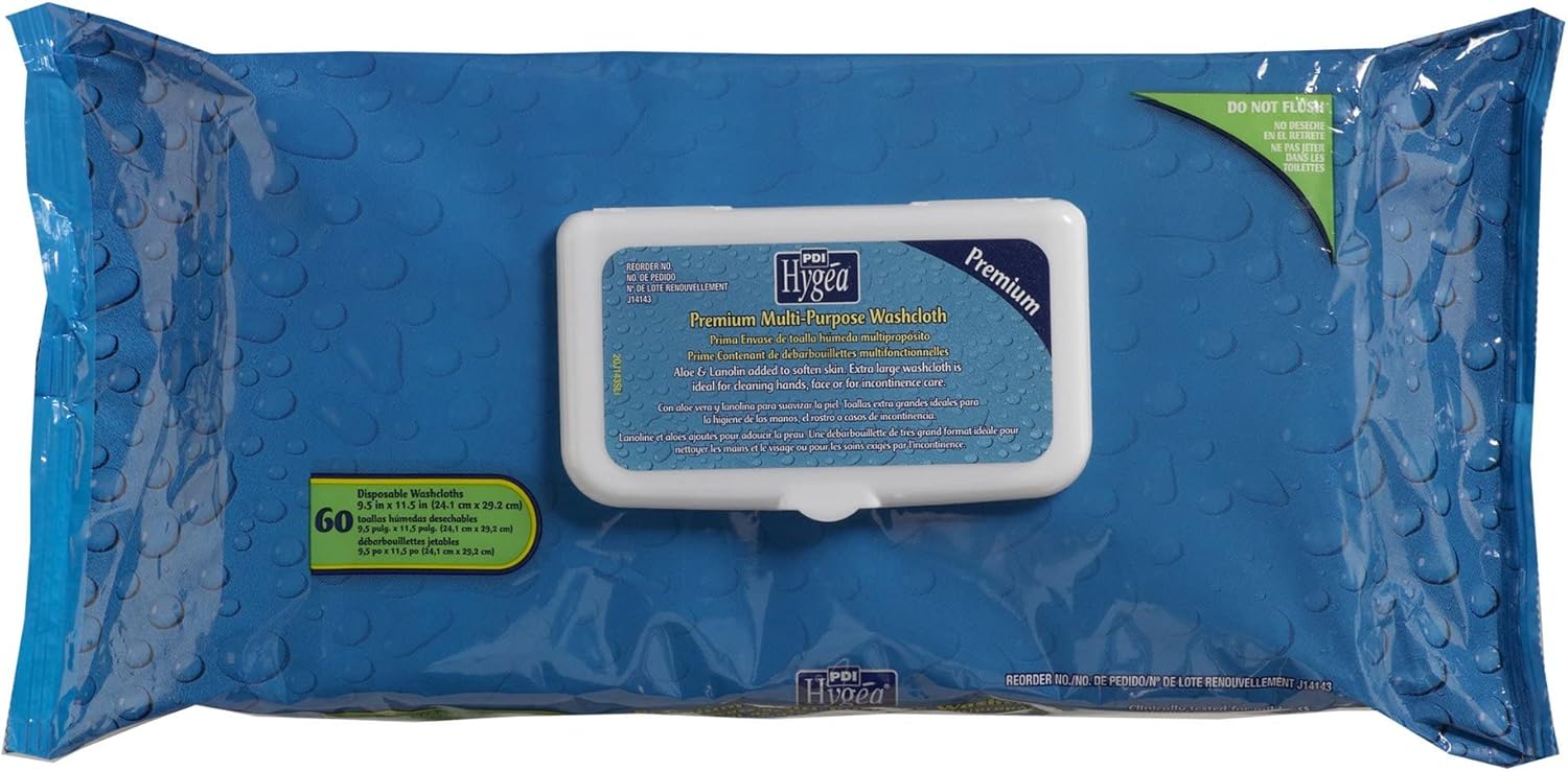 Hygea Premium Multi-Purpose Washcloths 6-Pack; 60 Count with Aloe and Vitamin E