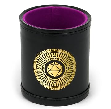 Wiz Dice Cup of Wonder: 5 Sets of 7 Premium Glitter Polyhedral Role Playing Gaming Dice for Tabletop RPGs with Black Bicast Leather Dice Cup by