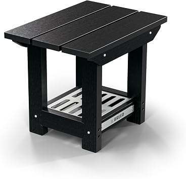 Breeo X Series Outdoor Side Table - Poly Lumber and Stainless Steel Firewood Holder - Durable, Simple Modern Accent Table for Patio - Made in the USA - Black
