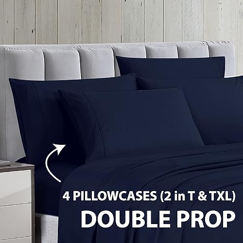 Miniatura 3 de Home Basics - Juego de sábanas de microfibra cepillada ultra suave de 6 piezas de 2.34 ozm, hipoalergénico, matrimonial, azul marino