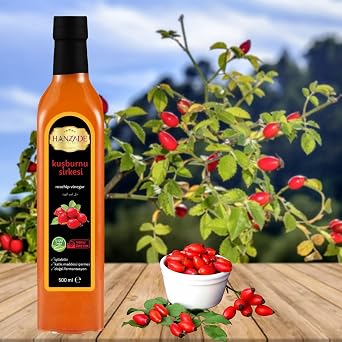 Hanzade Bitkisel Kuşburnu Sirkesi 500 ML x 6 Adet Doğal Fermantasyon İçilebilir Katkısız Cam Şişe