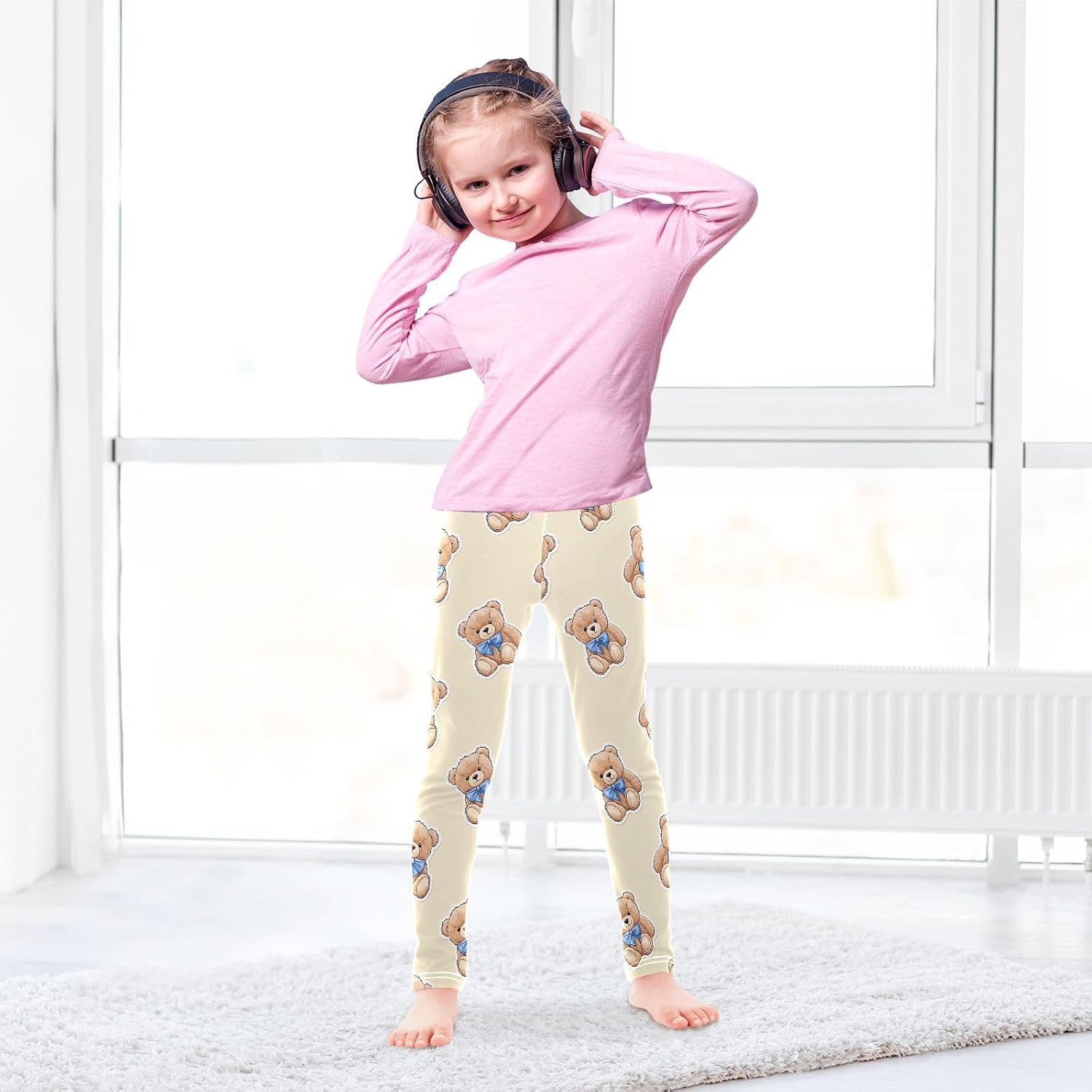 GAIREG Stretch Leggings for Girls Cute Bear Beige