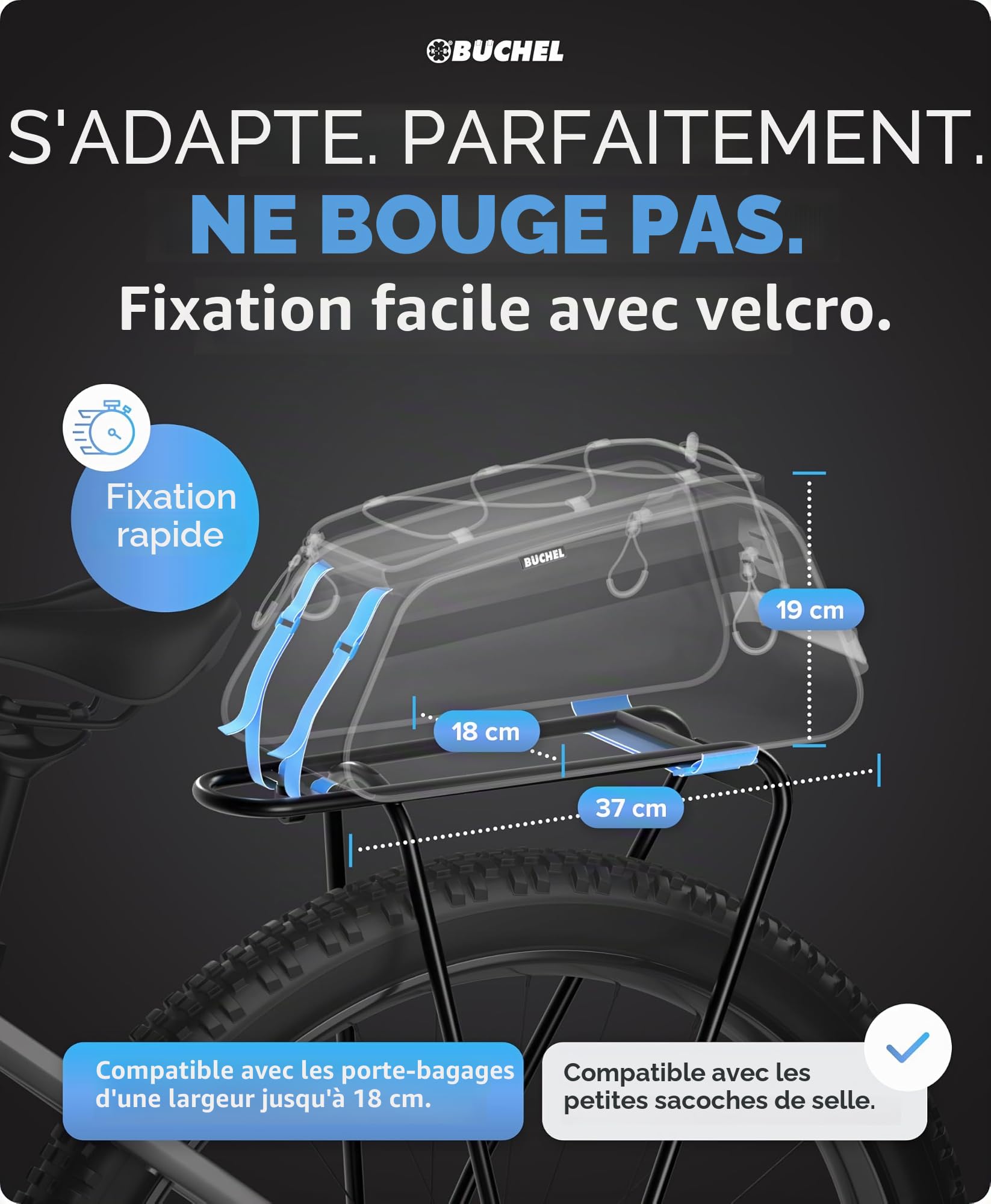 Büchel Sacoche de vélo pour Porte-Bagages - Sacoche de vélo étanche et réfléchissante avec Housse de Protection Contre la Pluie - Sacoche compacte avec Espace de Rangement Bien pensé pour vélos