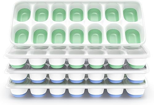 Miniatura 13 de Bandeja para cubitos de hielo con tapa, 4 paquetes de 56 cubos, bandejas apilables duraderas para cubitos de hielo para congelador con tapas