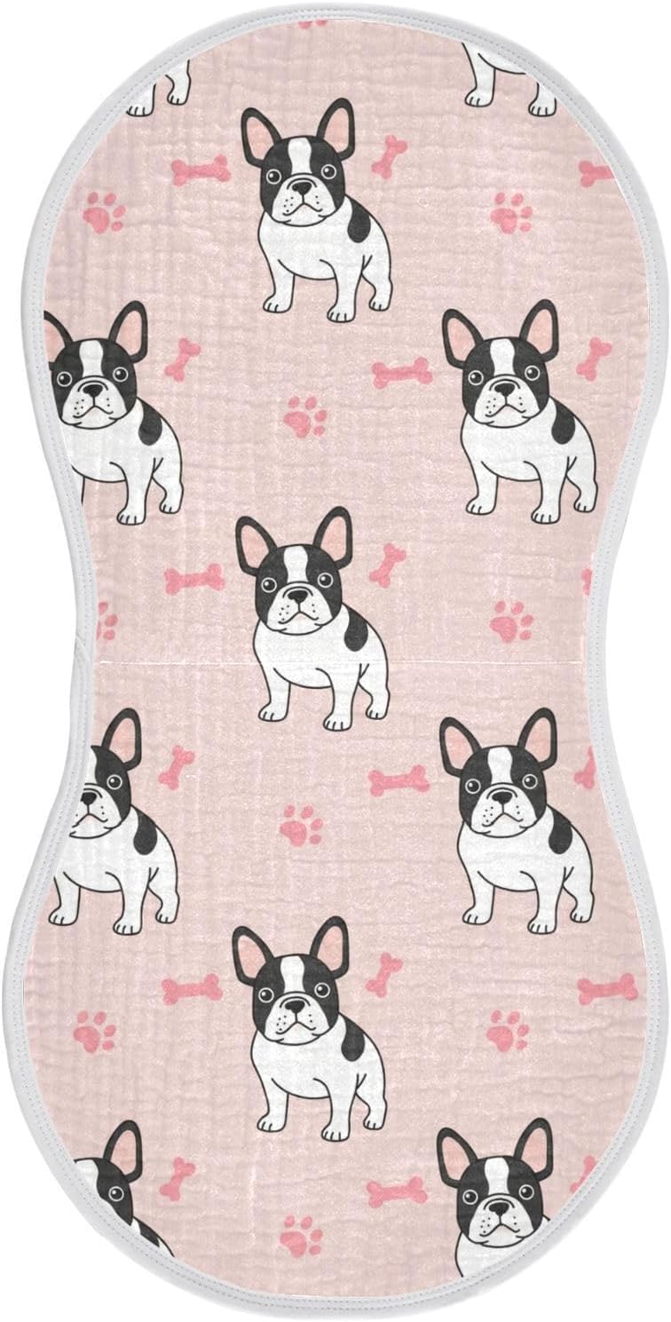 Emelivor Dog Pink Pets Print Muslin Burp Cloths for Baby Super Soft Baby Burp Cloths 4 Pack Absorbent Baby Bibs Washcloths Towel Spit Up Burping Rags for Boys Newborn Girls
