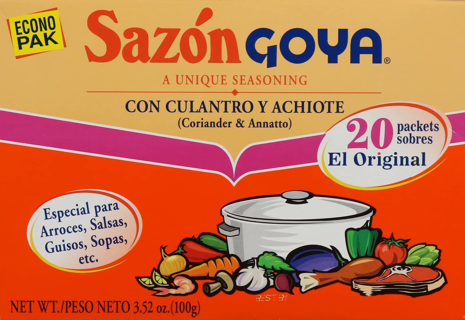 Goya Foods Sazón Seasoning with Coriander & Annatto, 3.52 Ounce (Pack of 18)
