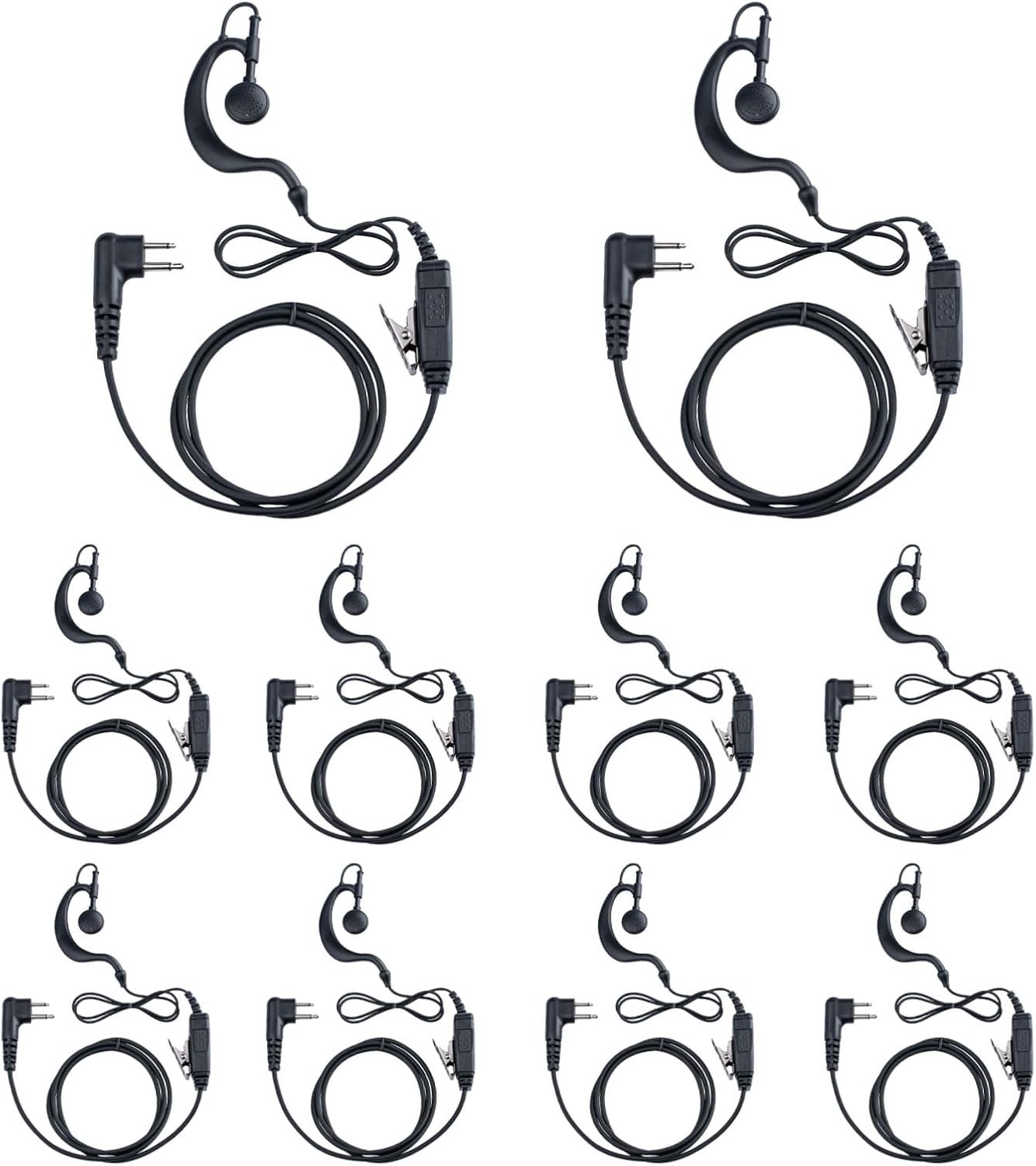 A 2 Pin G Shape Earpiece Headset for CP200 GP300 CLS1110 CLS1410 Walkie Talkies/Two Way Radio (Pack of 10)