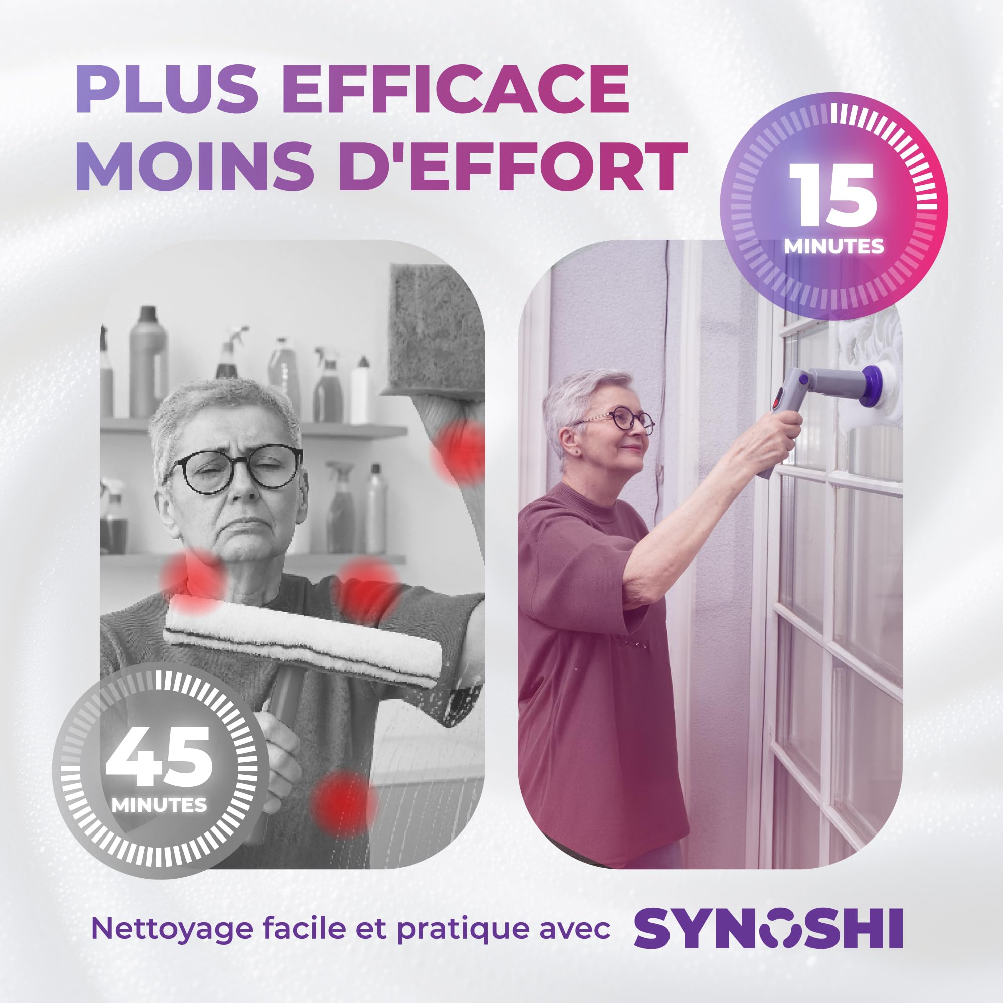 Synoshi Pro Kit Brosse Électrique Rotative avec Accessoires Salle de Bain | Inclut brosse ronde, 2 brosses coniques, éponge magique, poignée d'extension, Sans fil, rechargeable