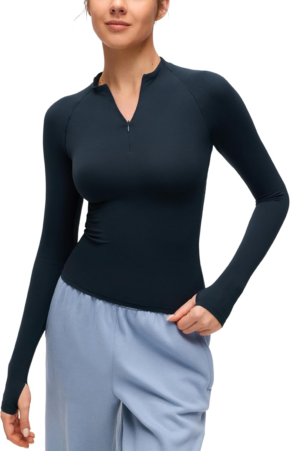 CRZ YOGA Softembrace Half Zip Long Sleeve Shirts for Women - Casual Going Out Tops Soft Quarter Zipper Tees with Thumb Holes