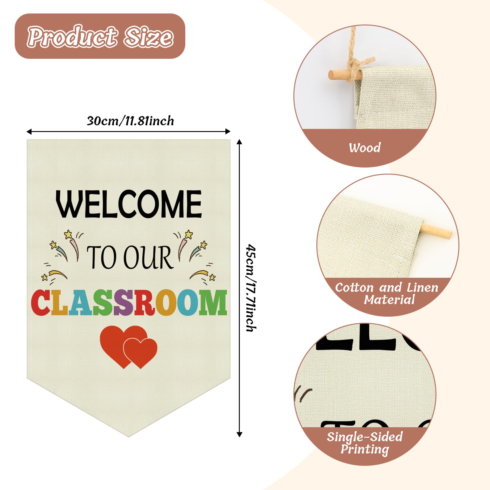 Welcome to Our Classroom Sign Back To School Gift Hanging Pennant Flag Banner Teacher Gift Teacher Door Sign Welcome Gift for Classroom Wall Sign Decor Christmas Birthday Gift Cotton Linen