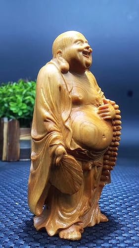 Miniatura 8 de Estatua de Buda sonriente de madera maciza para buena suerte, figuras chinas de Buda feliz regalo de Feng Shui, bonita estatua de Buda en casa,