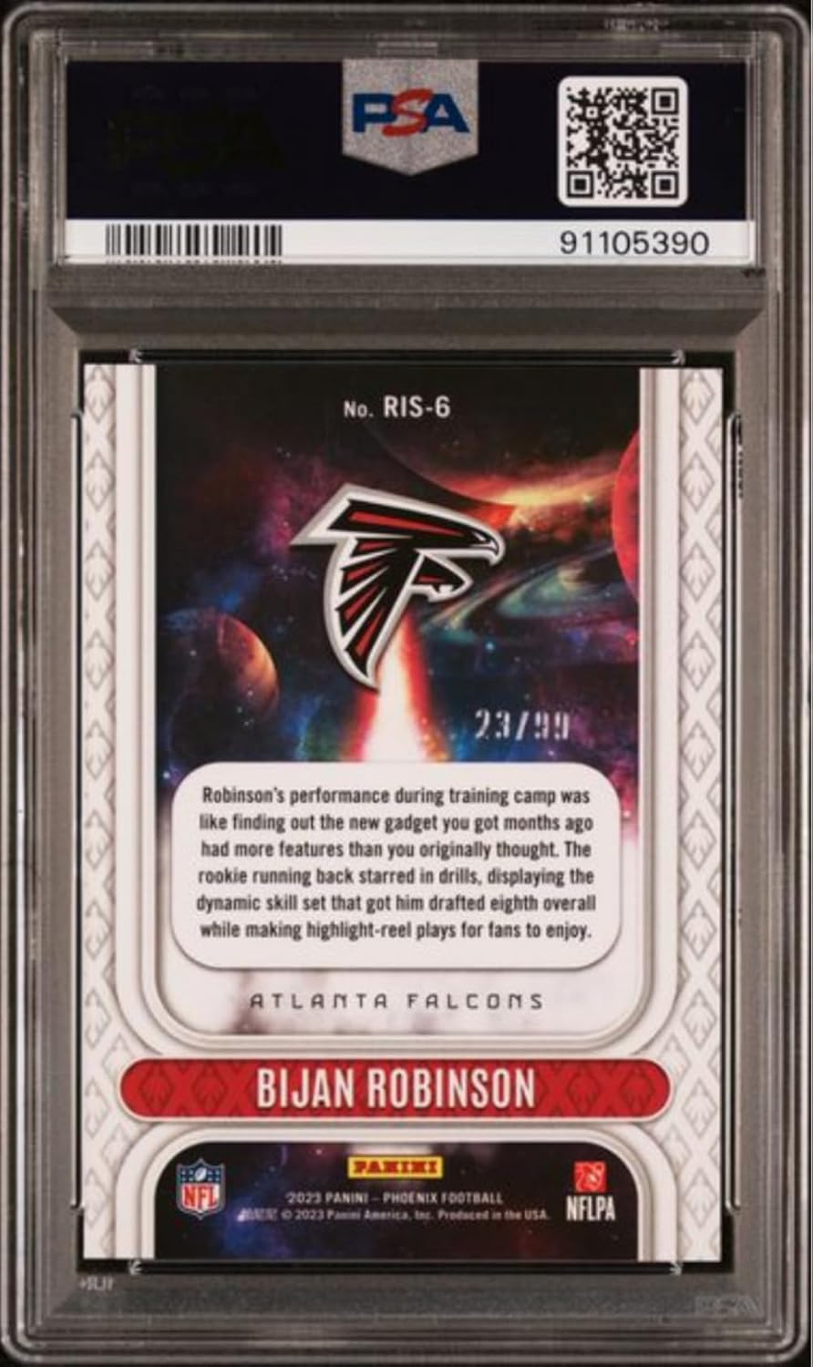 Graded 2023 Panini Phoenix Bijan Robinson #RIS6 Rookie Rising Orange /99 Rookie RC Football Card PSA 10 Gem Mint