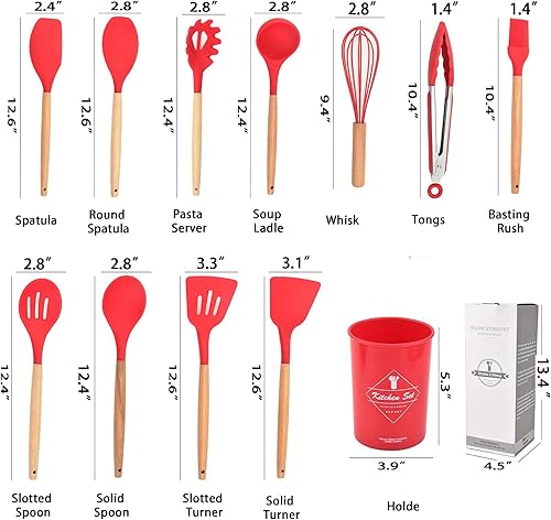 Miniatura 7 de Juego de utensilios de cocina de silicona, juego de 12 utensilios de cocina de silicona antiadherentes, resistente al calor, sin BPA, juego de