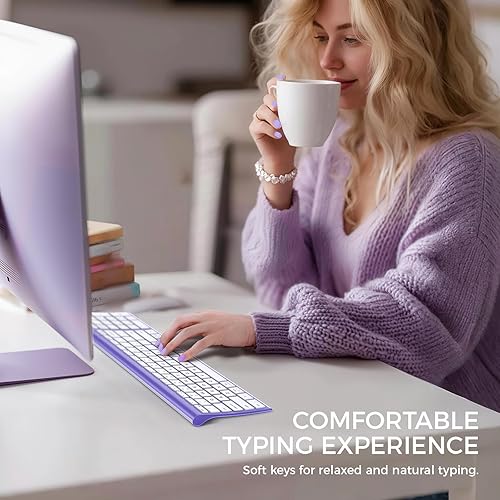 Vista 47 de iClever - Teclado Bluetooth recargable para varios dispositivos, bluetooth 5.1 con teclado numérico, diseño ergonómico, tamaño completo, conexión