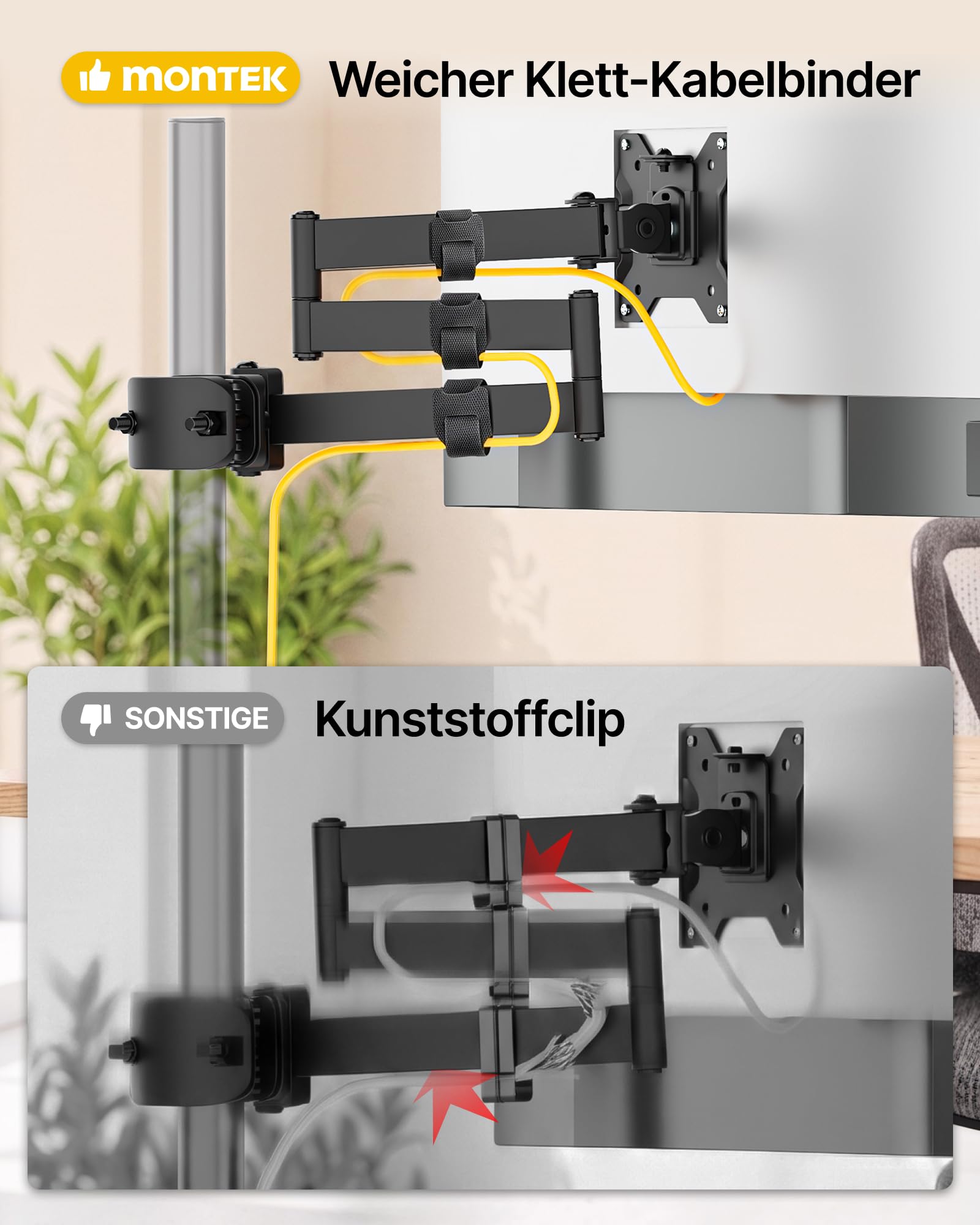 monTEK Braccio per monitor da 25 pollici con braccio extra lungo per schermi da 17-32 pollici, montaggio VESA a movimento completo con piastra a sgancio rapido 75 x 75/100 x 100 mm, adatto a pali da