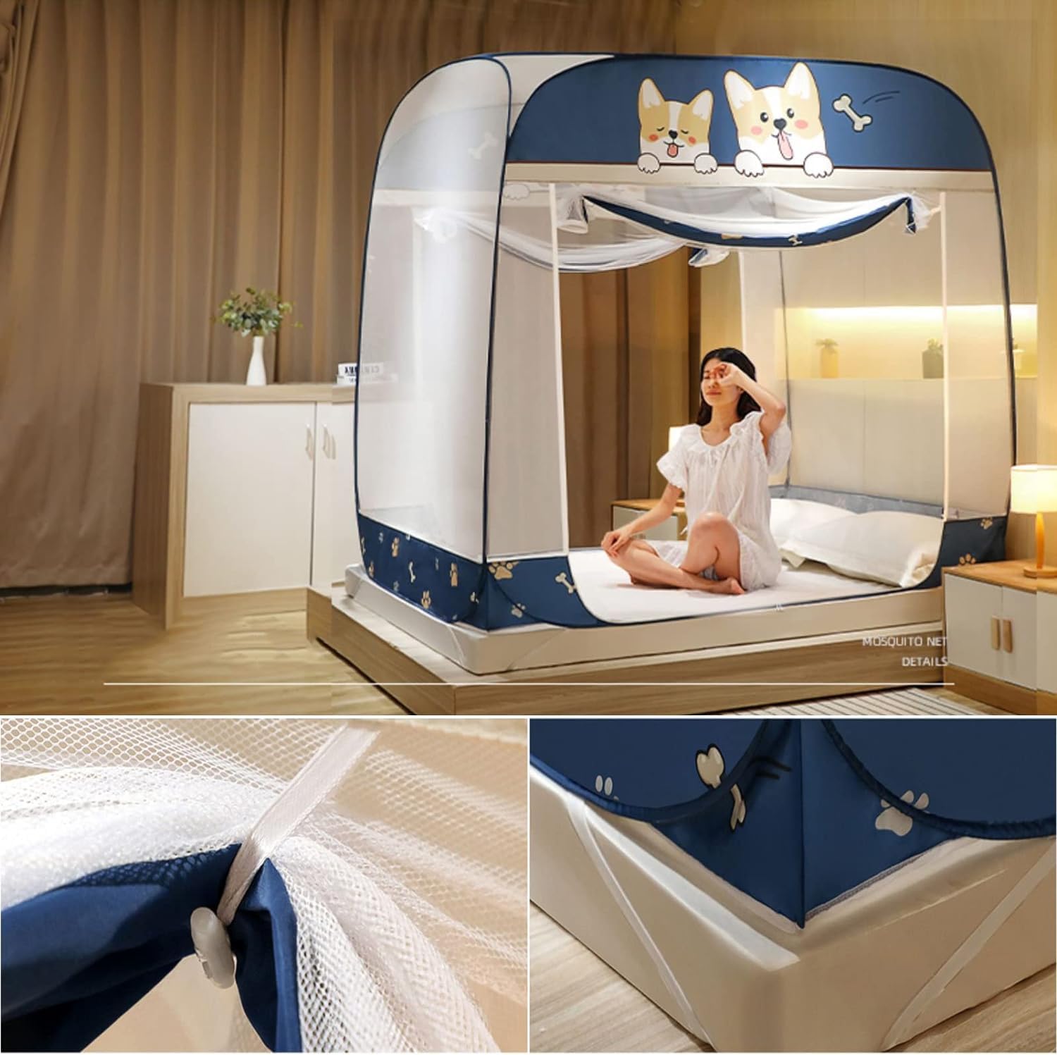 Zanzariera pieghevole, design a tre porte, anti-punture di zanzara, per letto, campeggio, viaggi, uso domestico