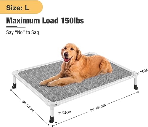 Miniatura 3 de Veehoo Cama elevada para perros a prueba de mordidos, cuna elevada para mascotas, marco de aluminio plateado y tela de malla de textileno duradera,