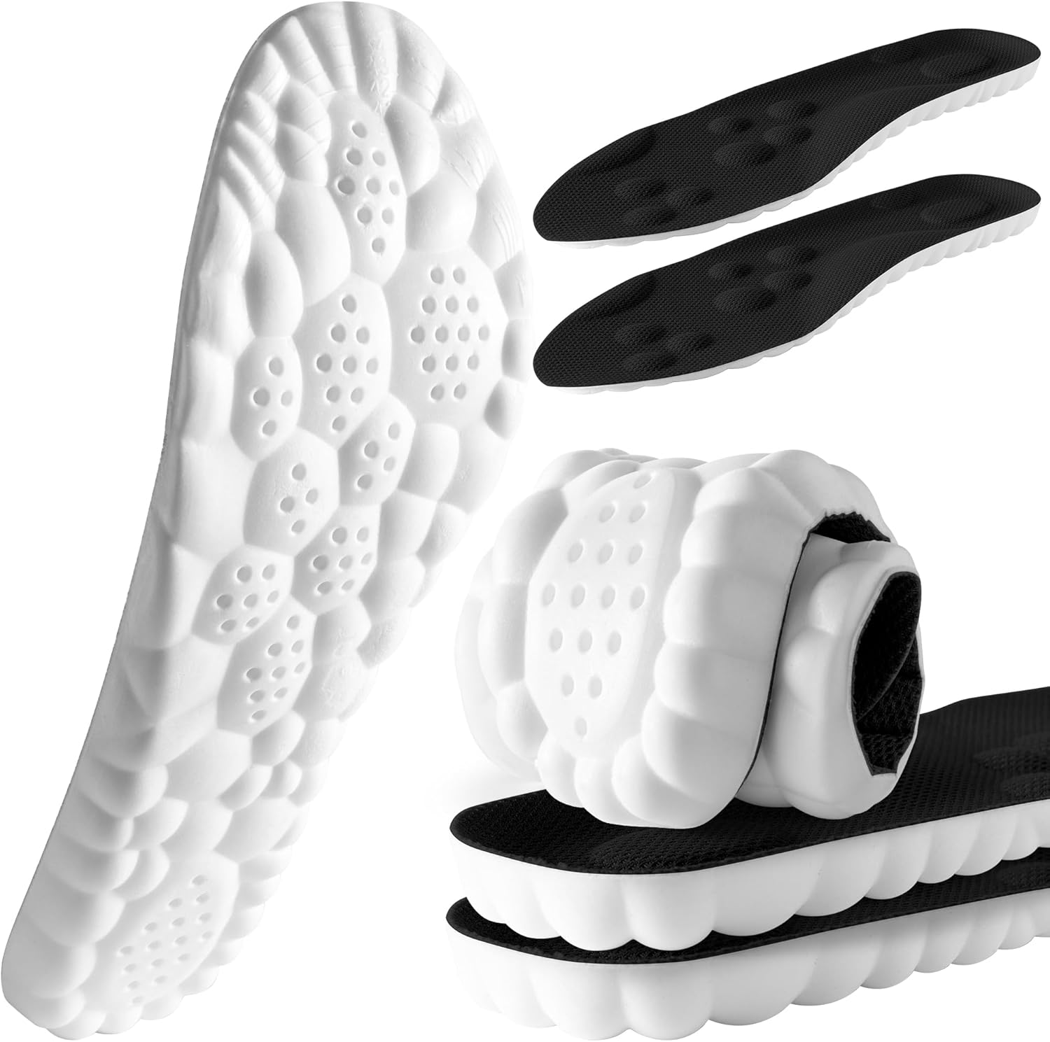 4D Cloud Steppers Insoles for Men and Women - Shock Absorption Inserts, Soft Anti-Fatigue, Relieve Foot Pain, Memory Foam Insoles for Shoes, Boots & Sneakers (Black, Men: US 7-10/ Women: US 8.5-12) Black Men: US 7-10/ Women: US 8.5-12