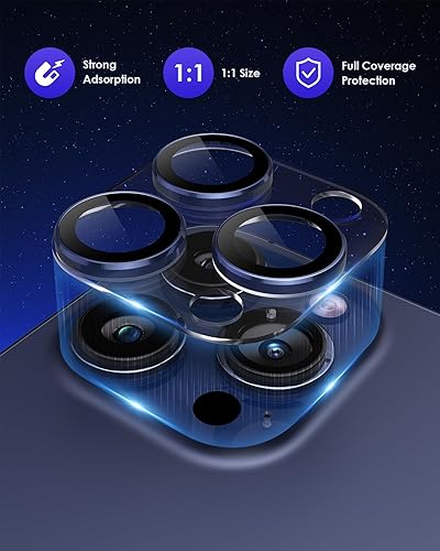 Miniatura 30 de Protector de lente de cámara compatible con iPhone 15 Pro/iPhone 15 Pro Max [metal de cobertura completa] Pantalla de vidrio templado 9H, cubierta