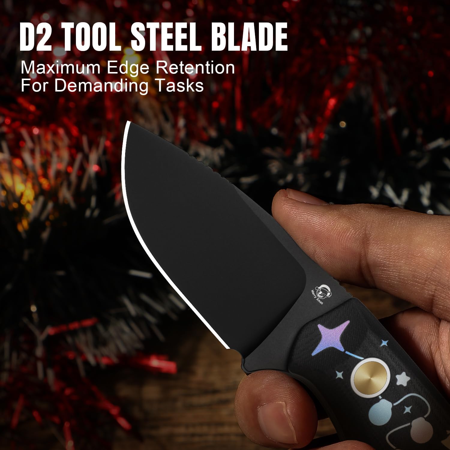 Kizer Beaver Fixed Blade Knife with Sheath, 2.75" D2 Blade EDC Fixed Blade Camping Knife with Black G10 Handle, Small Bushcraft Survival Knives, Outdoor Hunting Knives for Men Women, 1078MC1