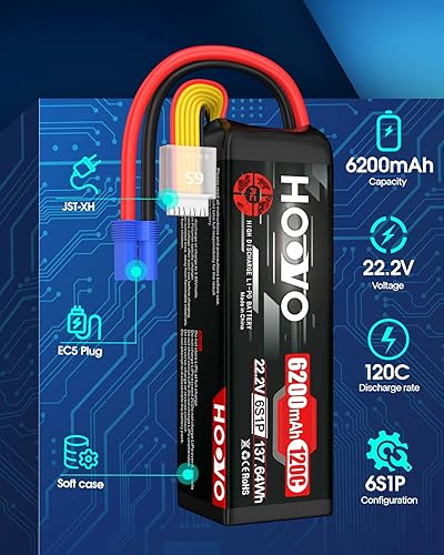 Miniatura 2 de HOOVO 6S LiPo Batería 22.2V 6200mAh 120C con EC5 Plug Softcase RC Batería para RC Coche Camión Barco RC Avión Helicóptero RC Vehículo RC