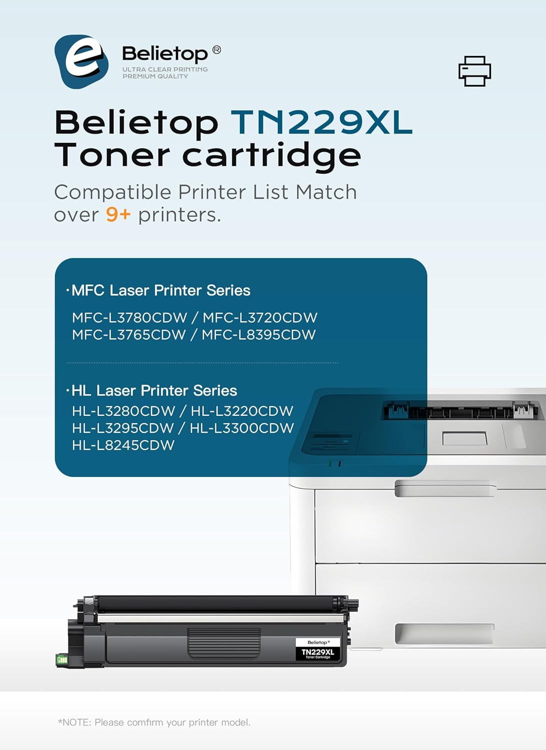 Compatible TN229XL Toner Cartridges High Yield Replacement for Brother TN229XL TN 229XL for MFC-L3780CDW MFC-L3720CDW HL-L3280CDW HL-L3220CDW HL-L3300CDW HL-L3295CDW Printers (4 Pack, B/C/M/Y)