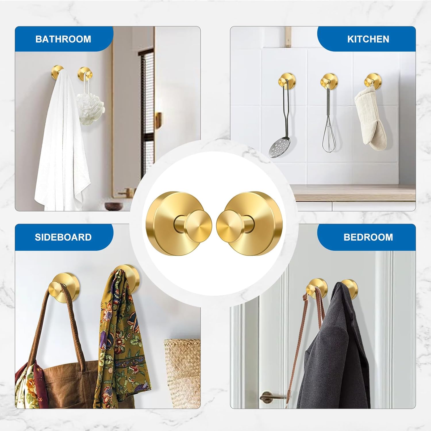 Suction Cup Hooks for Shower Towels Robes, Heavy Duty Wreaths Hangers Hooks Stainless Steel, No Drill on Smooth Wall,Glass,Mirror, Tile in Bedroom Kitchen to Hang Swimsuit Washcloths (4, Gold)