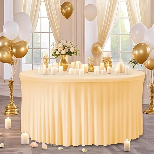 Miniatura 43 de Mantel redondo de 60 pulgadas blanco con borde elástico – Mantel ajustado sin arrugas y lavable para mesa redonda de 5 pies, mantel reutilizable