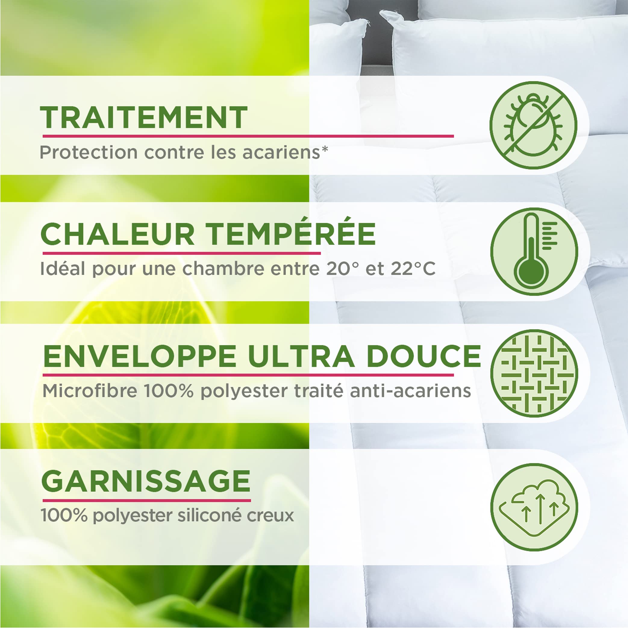 Blanrêve - Couette Toutes Saisons (300g) Anti Acarien - Ultra Douce & Confortable - Lit 2 Personnes - Lavable en Machine - 240x220 cm - Fabriquée en France