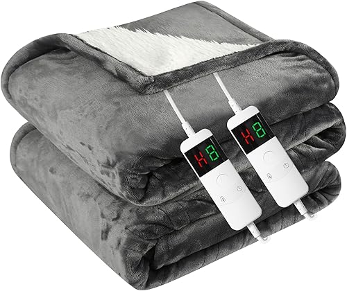 Manta térmica eléctrica de franela suave con 8 horas de apagado automático, 10 niveles de calentamiento rápido, lavable a máquina, con protección