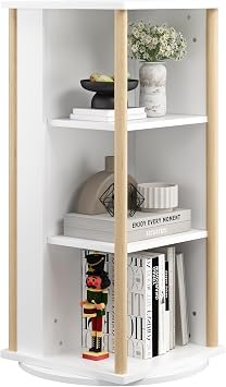 Ikebana Rotating Bookshelf Kids, 3 Tier Rotating Bookshelf Tower with Chalkboard, 360 Display Floor Standing Revolving Corner Bookcase and Narrow Book Shelf Organizer