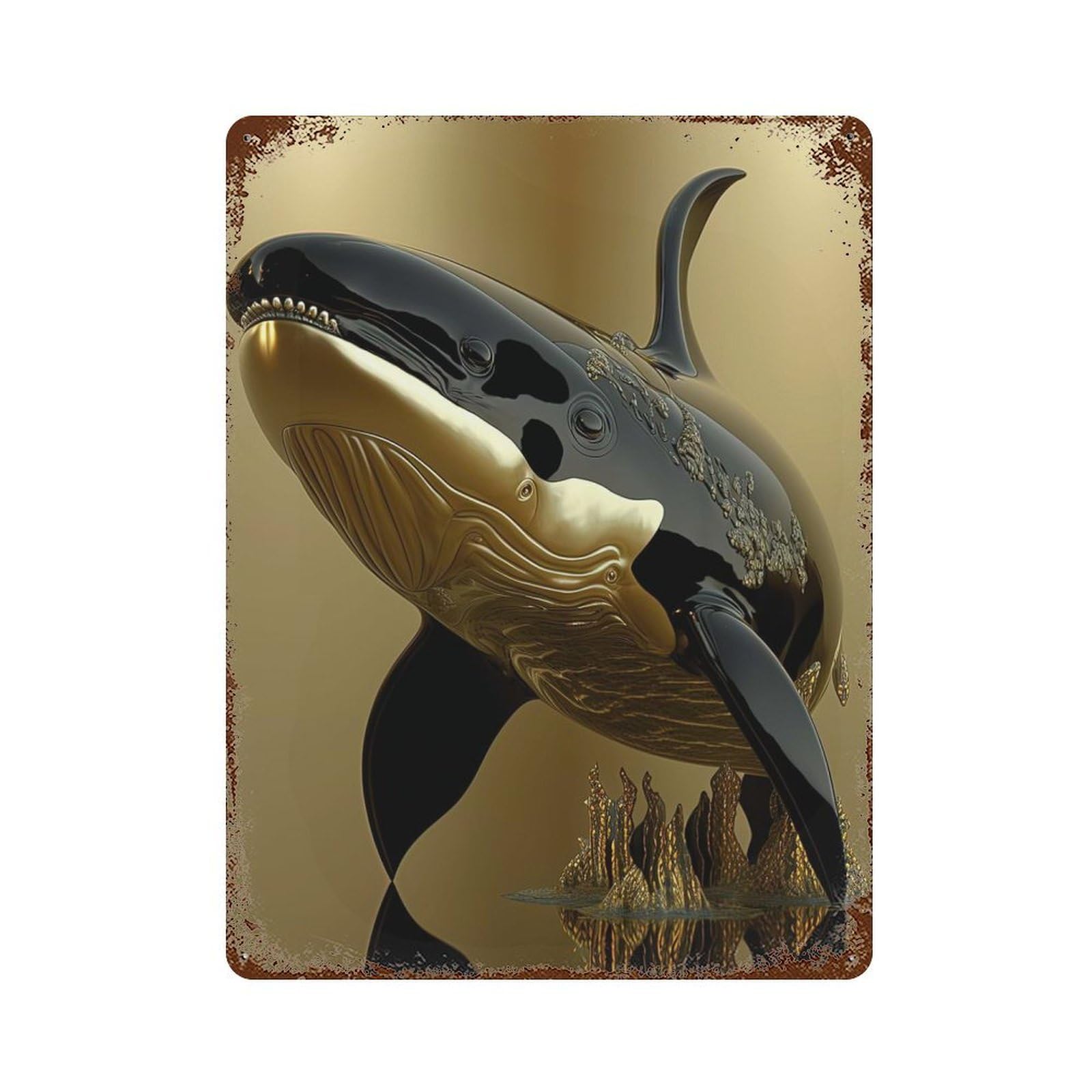 King Orca Whale Vintage Rust Metal Sign 15.7"x11.8", Shabby Chic Decor for Garage, Pub Or Kitchen