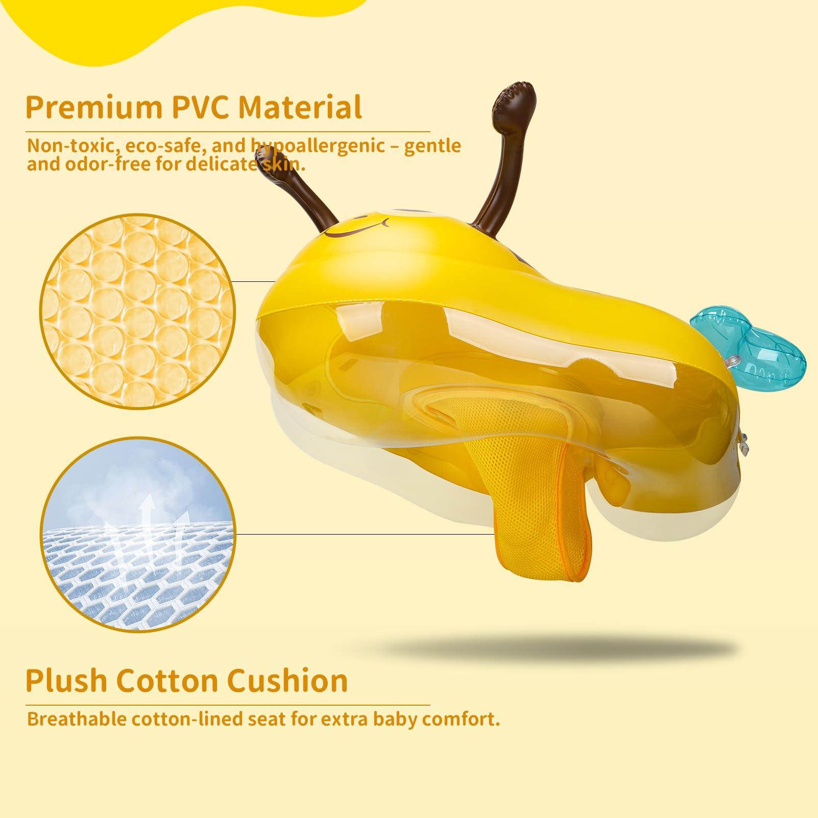 Free Swimming Baby Inflatable Baby Swim Float with Sun Canopy Size Improved Infant Pool Floaties Swimming Pool Toys for The Age of 3-36 Months(Yellow, Large)