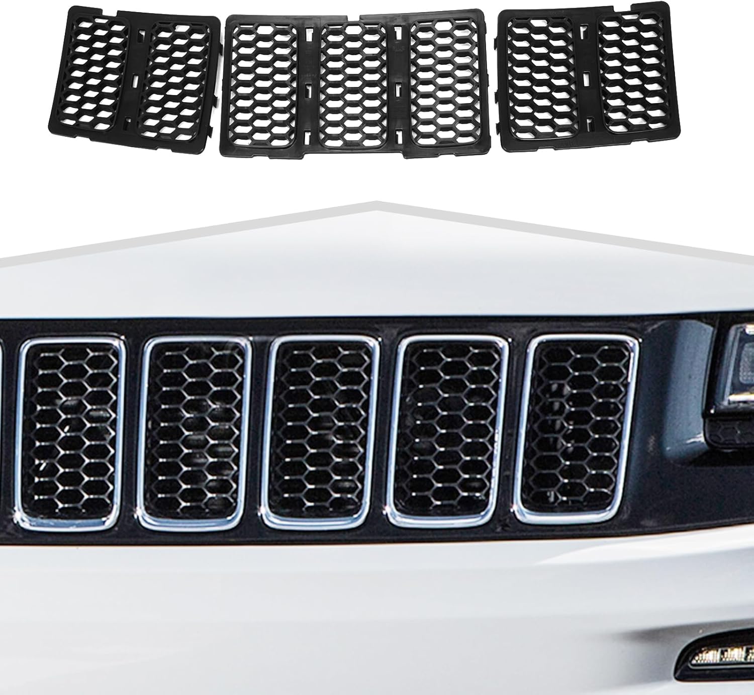 Front Grill Inserts fit for Jeep Grand Cherokee 2014-2016 Honeycomb Clip-on Grill Grille Mesh Exterior Accessories,Black