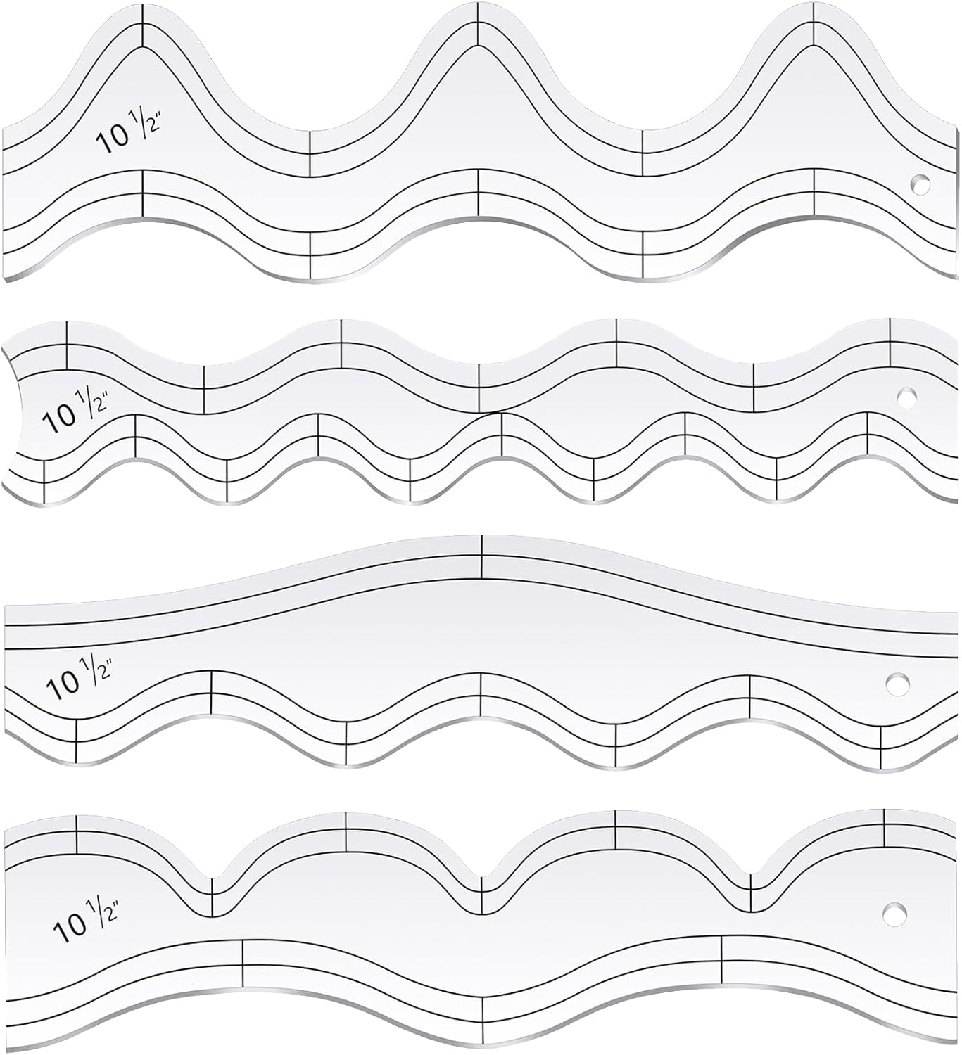 Kigley 4 Pcs Free Motion Quilting Templates Waves Acrylic Quilting Rulers for Machine Free Motion Sewing Stencils Patchwork Splicing with 96 Pcs Nonslip Grips(Rolling+Gentle)