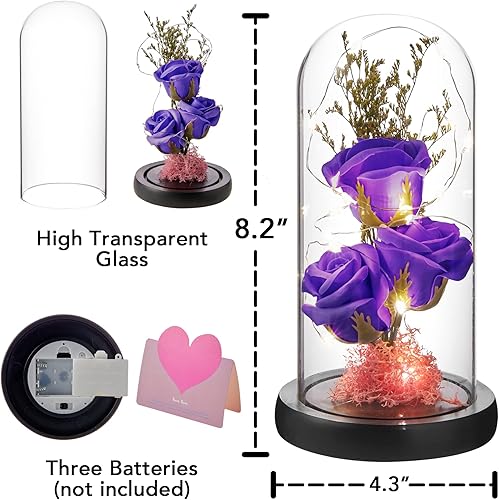 Miniatura 8 de oridom Regalo de flores preservadas, rosa iluminada en cúpula de cristal, regalos de flores eternas para ella, abuela, día de la madre, día de San