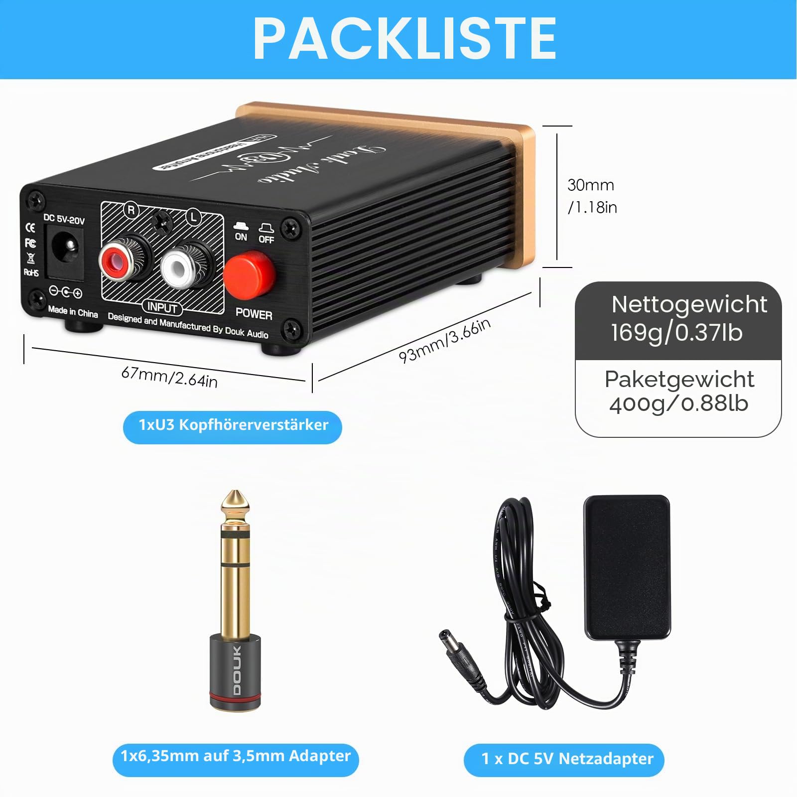 Douk Audio U3 Mini Class A Kopfhörerverstärker Stereo Headphone Amplifier (U3)
