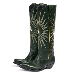 Womens Vintage Embroidered Chunky Heel Snip On Cowgirl Western Boots Chic Two Toned Pointed Toe Pull On Low