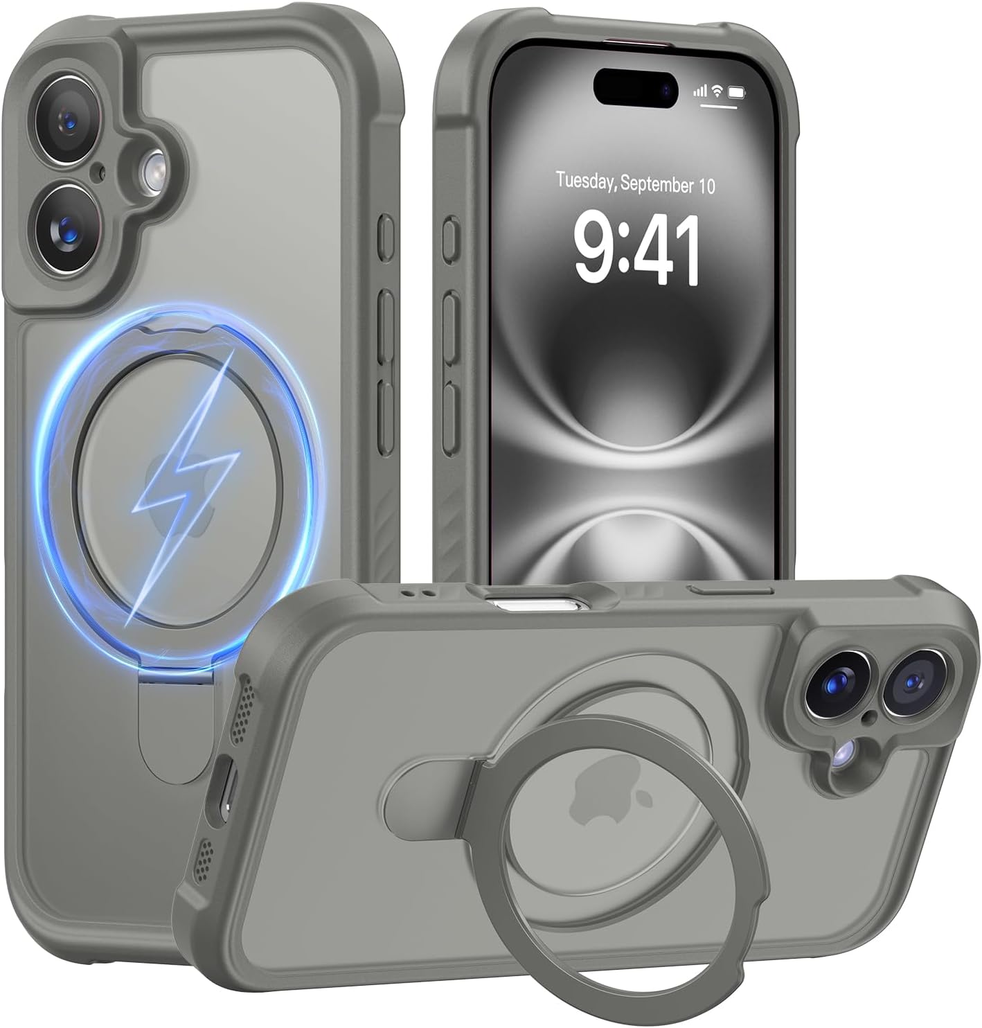 MOCCA Design for iPhone 16 Case with Magnetic Invisible Stand [Full Camera Protection] [Compatible with Magsafe] Military Drop Shockproof Translucent Matte Phone Case Cover 6.1",Titanium Gray