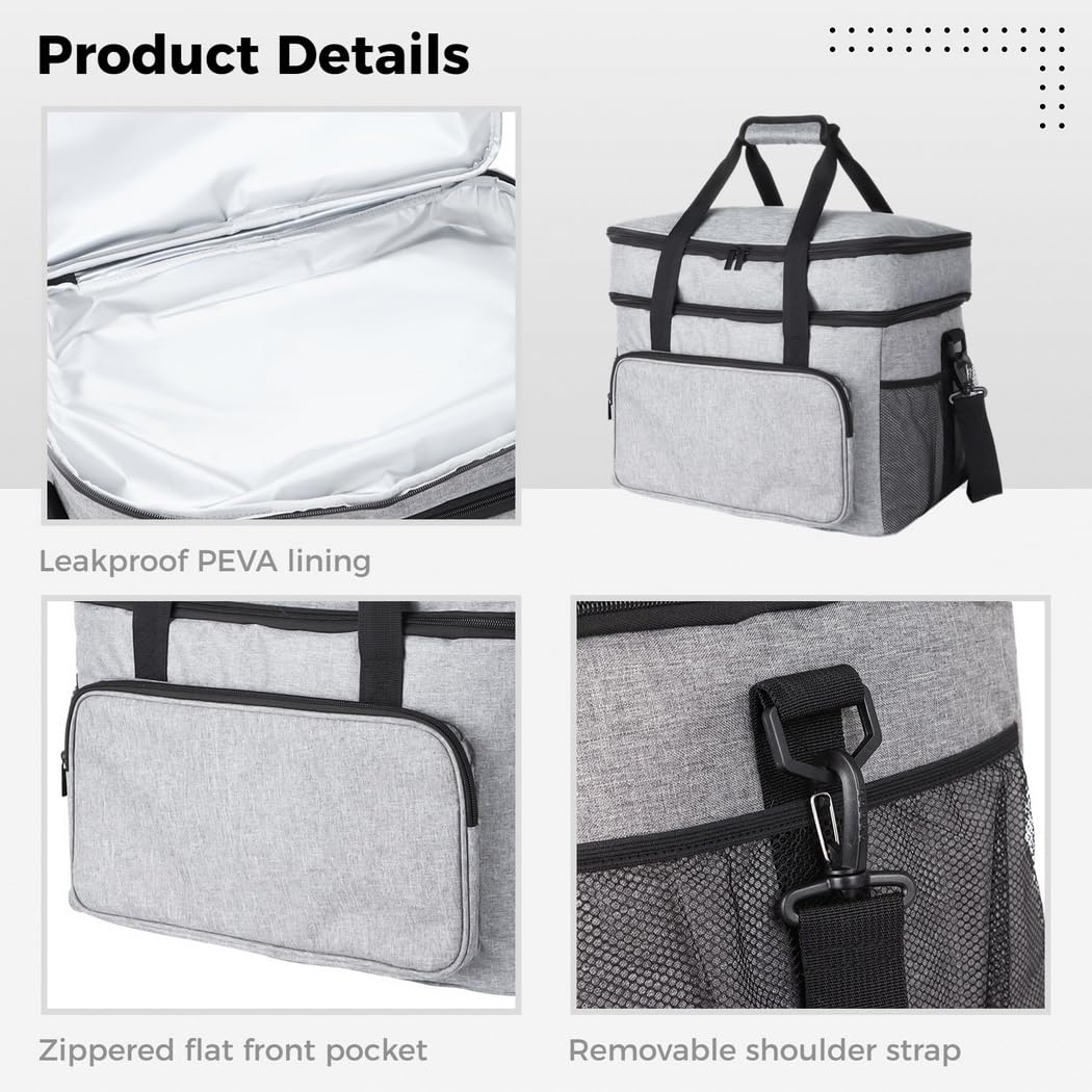 Bolsa térmica plegable aislada, bolsa de almuerzo a prueba de fugas, impermeable, duradera, portátil de doble piso, bolsa térmica grande para camping, picnic, playa, viajes